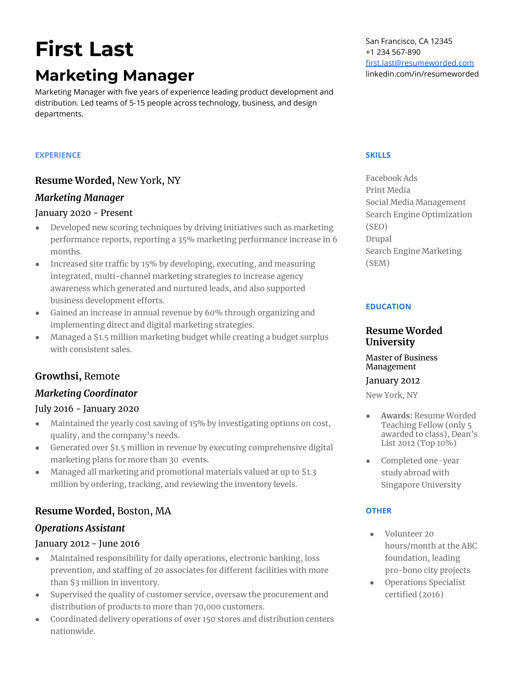 Simple 2-Column Resume Template