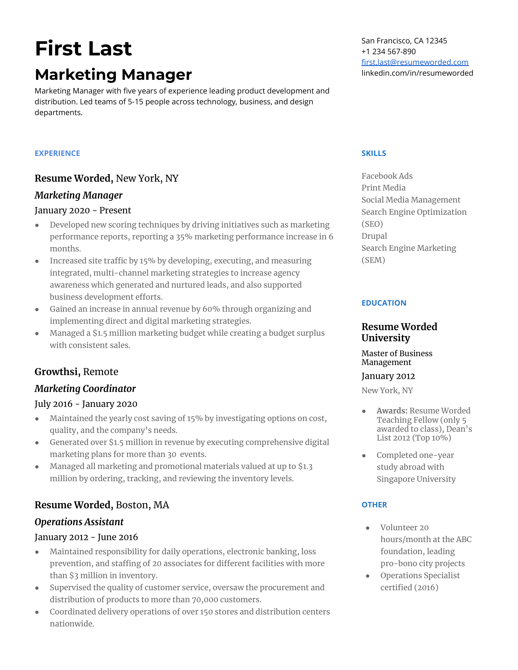 Simple 2-Column Resume Template